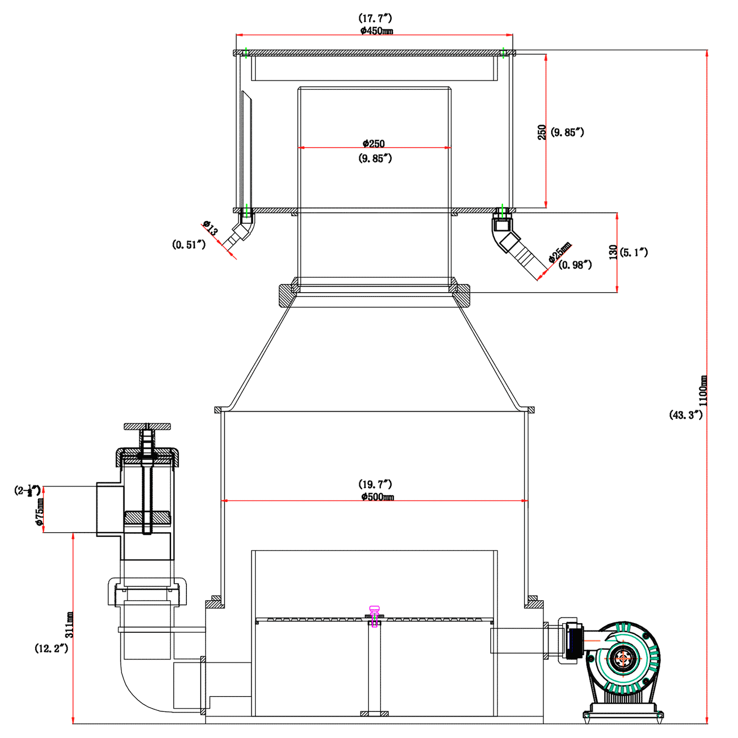 SRO-9000EXT Light Commercial Protein Skimmer