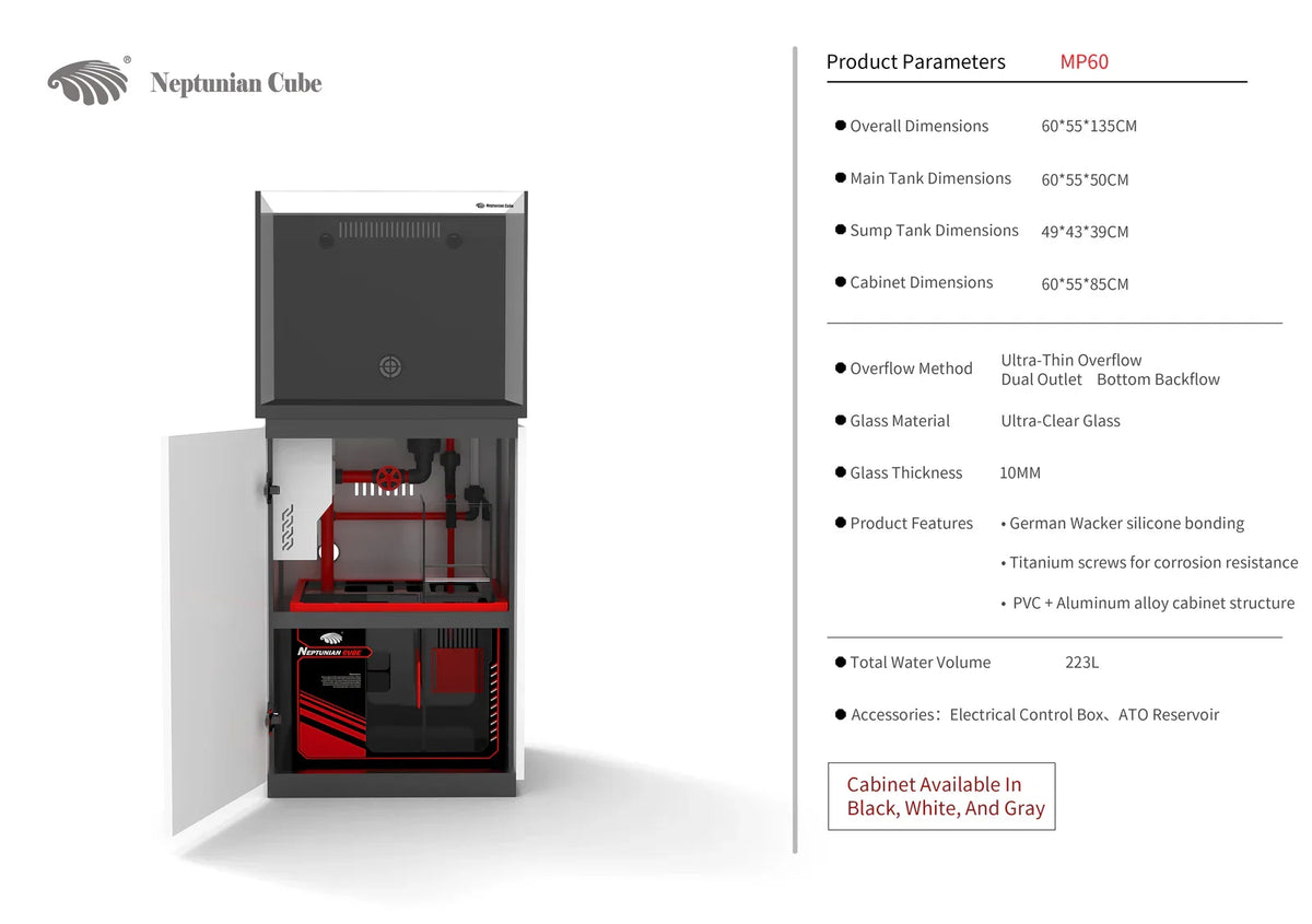 Neptunian Cube Magic Pro 60 - Professional Reef Aquarium System - Drop Ship